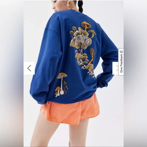 Project Social T X Urban Outfitters Blue Mushroom Graphic Sweatshirt in S/M - Picture 2 of 6